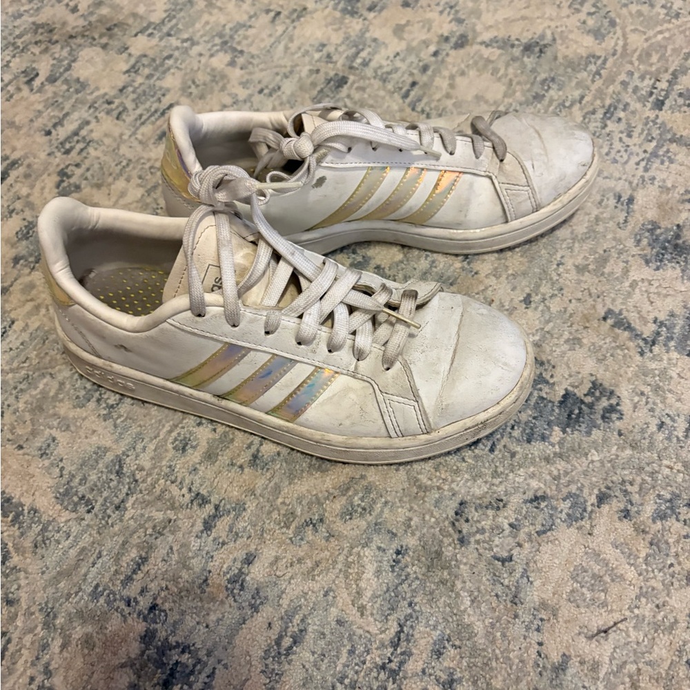 Adidas Cream Sneakers with Holographic Accents